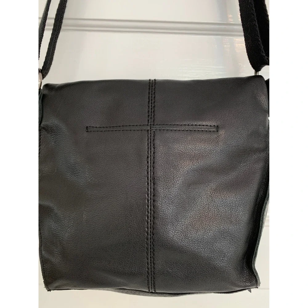 The Sak Silverlake Crossbody Purse / Black Studded Leather Moto Bag w Fringe Zip
